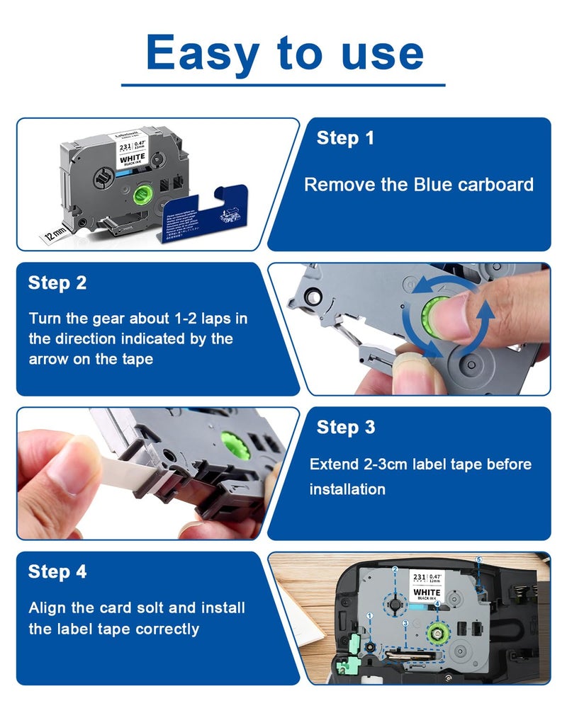 Labelwell 6-Pack Compatible Tze Label Tape 12Mm 0.47 Laminated Multi-Color Tze-335 535 635 735 Mqp35 Mqg35 Tze-231 Tz Tape For Pt-H110 D210 D220 D400, Black/Blue/Yellow/Green/Pink/Lime Green - Image 3